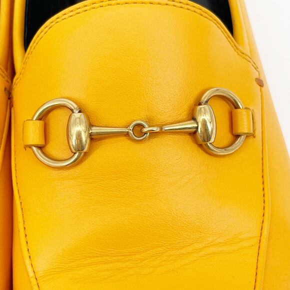Gucci Yellow Orange Brixton Horsebit Leather Collapsible-heel Loafer EU sz 36.5 - Picture 7 of 12